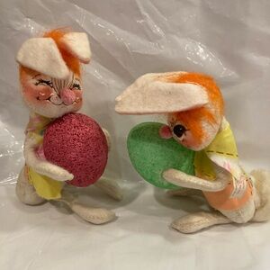 VTG Annalee Mobilitee Set of 2 6/7" felt rabbit easter doll decorations